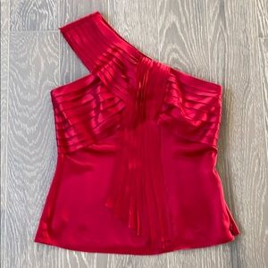 Oscar de la Renta Red silk one shoulder top